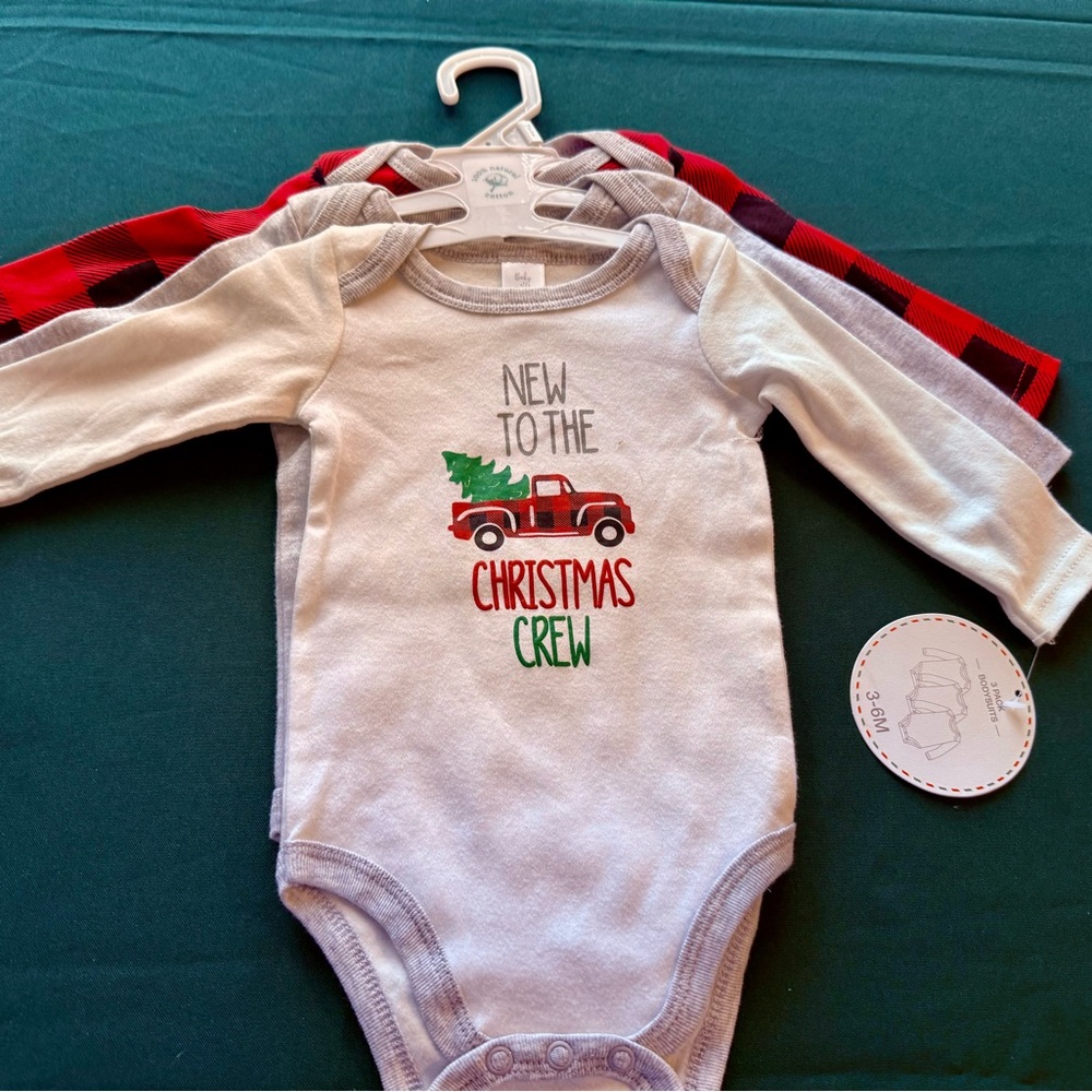 Rae Dunn New to the Christmas Crew Bodysuit - 3 Piece Set